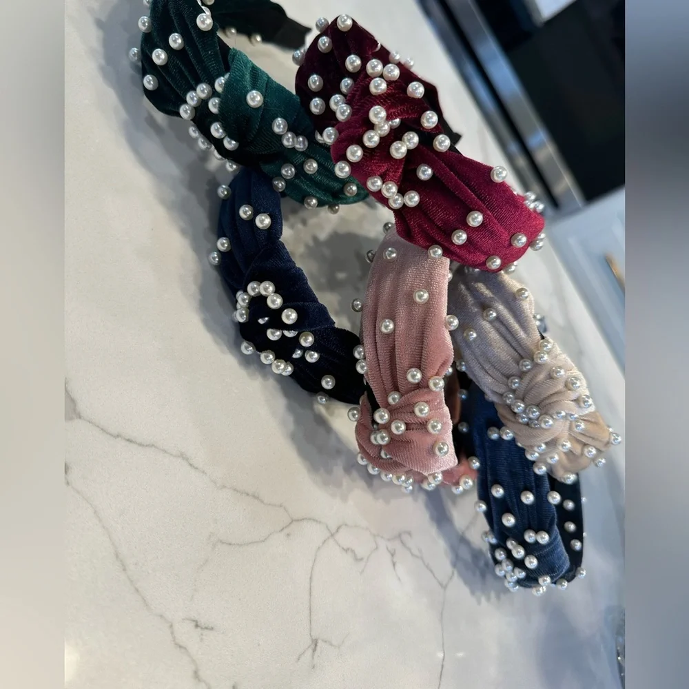 Bundle of velvet Headbands with Pearls